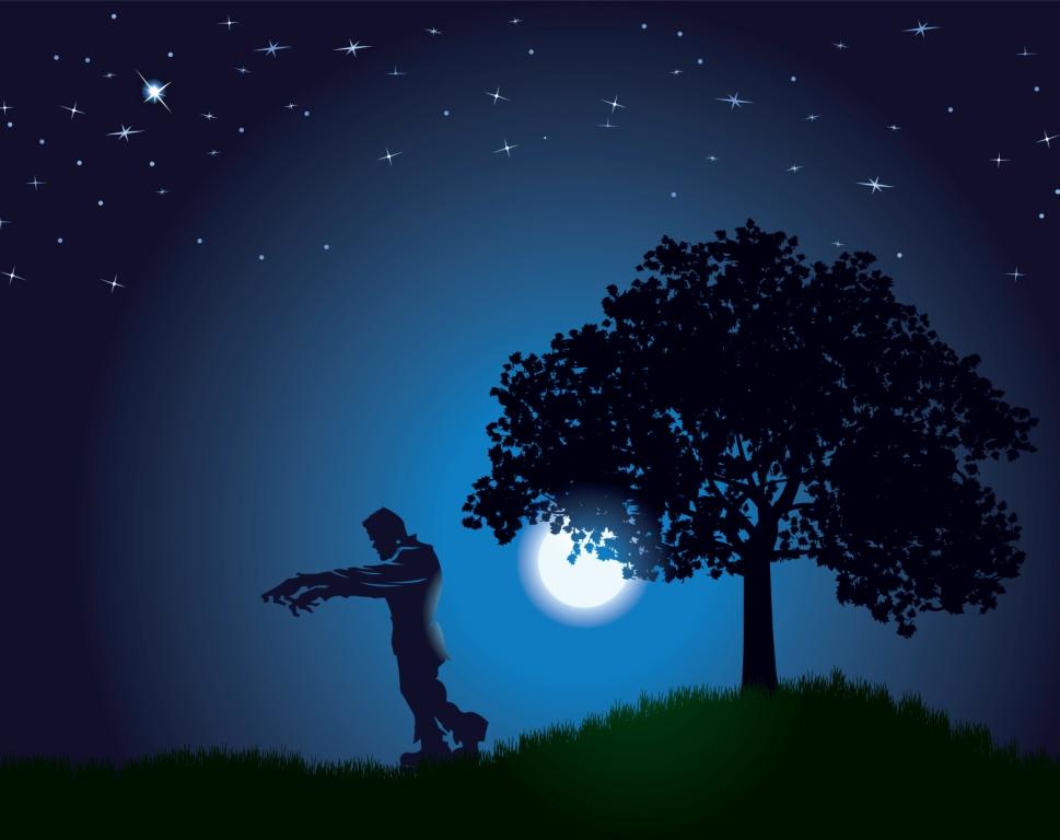 Illustrazione di Frankestein che cammina con la luna piena