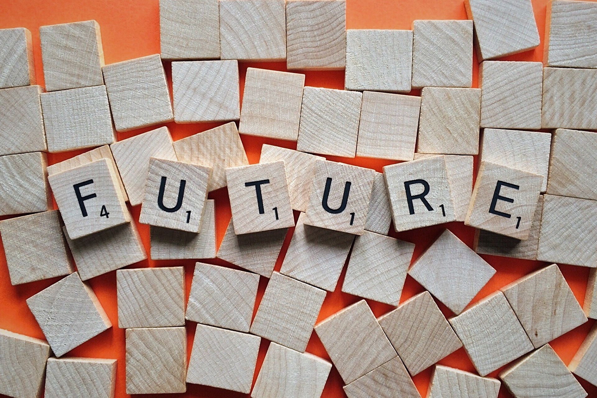 tasselli in legno che compongono la parola future