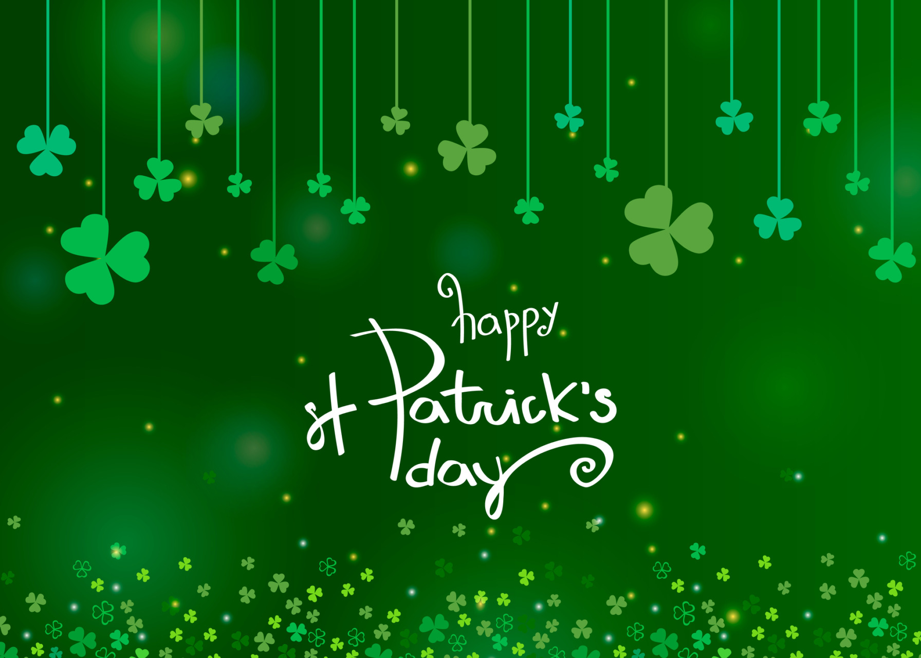 Illustrazione verde con trifogli con scritta Felice San Patrizio